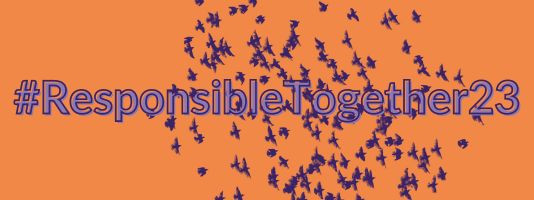 Picture with a flock of birds in the background and the hashtag #ResponsibleTogether23 in the front